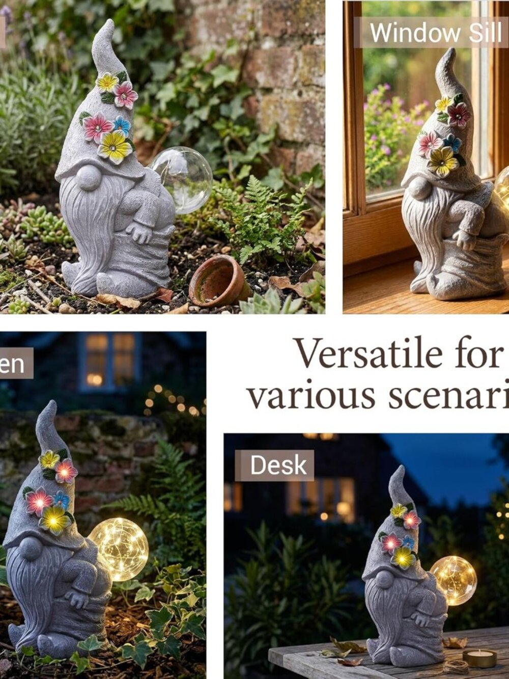 Solar Funny Garden Gnome Statue: Outdoor Sculpture Lights for Yard Lawn Porch Ba - Picture 7 of 9